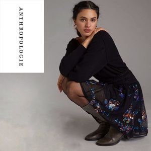 NWT Anthropologie Colorful Sequined Black Tulle Mini Skirt